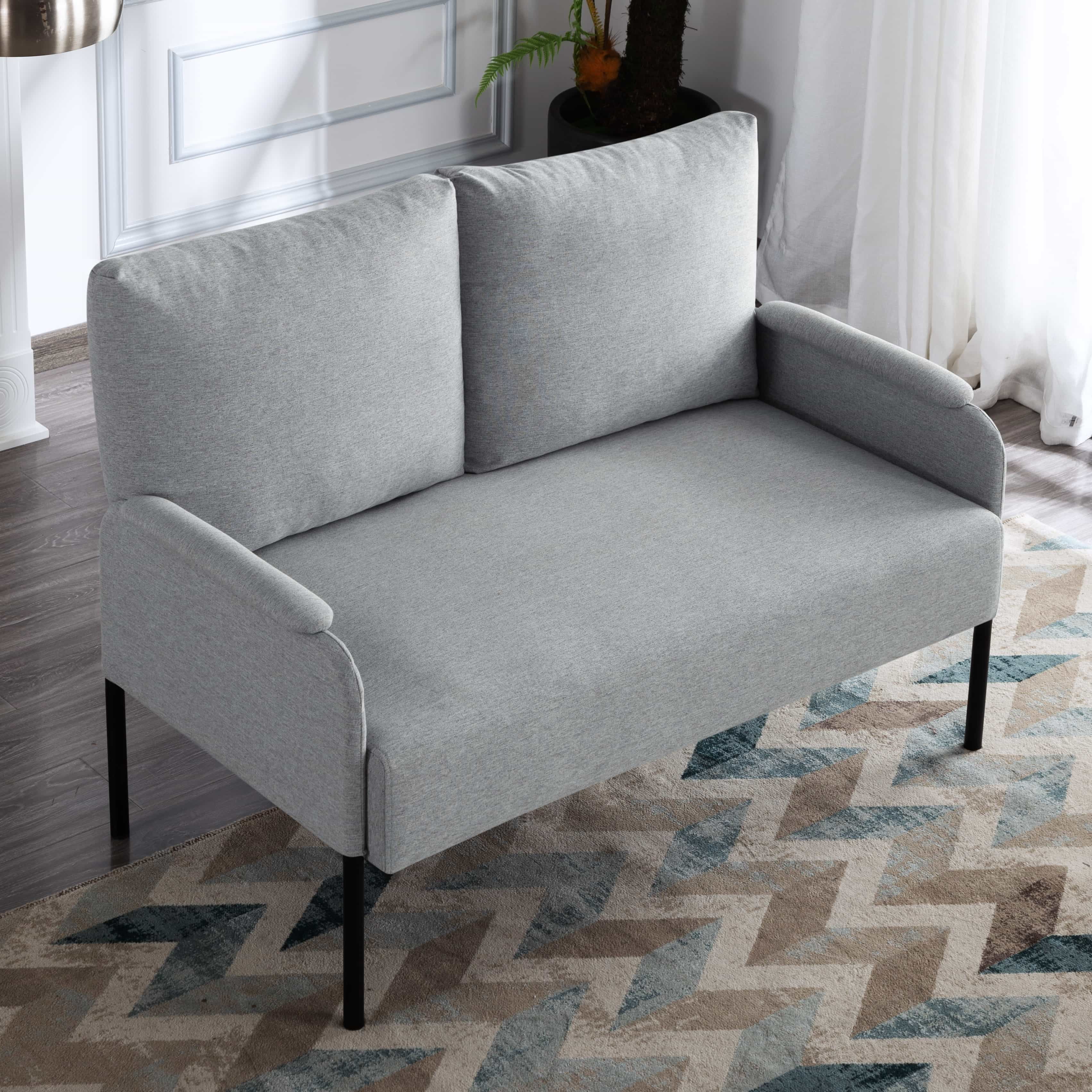 BSHTI Linen Blend Upholstery Loveseat Couch,2 Seating,Metal Frame,High-density Fam Seat Loveseat,Well in Apartments or Rooms with Limited Space(Light Gray)