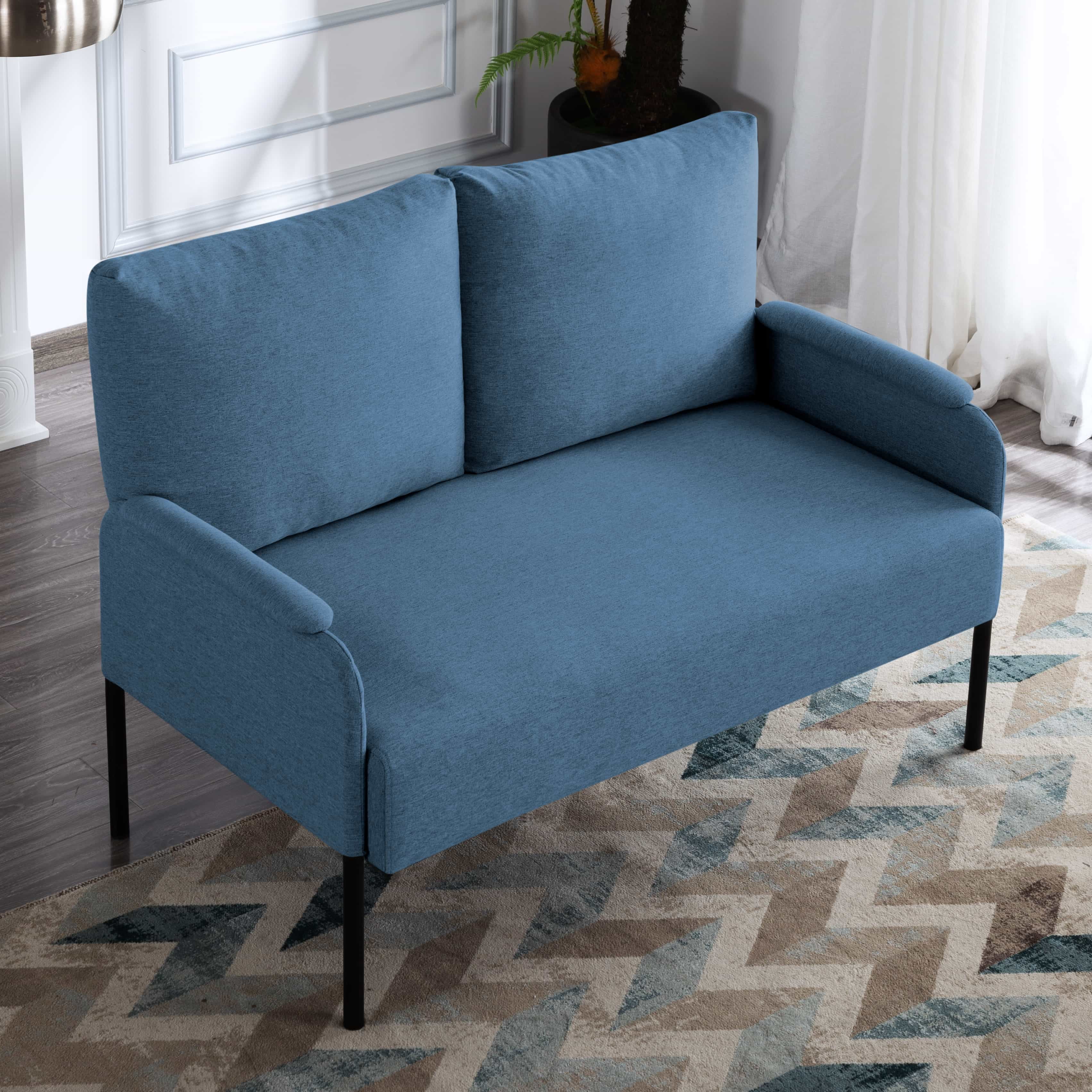 BSHTI Linen Blend Upholstery Loveseat Couch,2 Seating,Metal Frame,High-density Fam Seat Loveseat,Well in Apartments or Rooms with Limited Space(Blue)