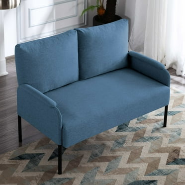 BSHTI Linen Blend Upholstery Loveseat Couch,2 Seating,Metal Frame,High-density Fam Seat Loveseat,Well in Apartments or Rooms with Limited Space(Blue)