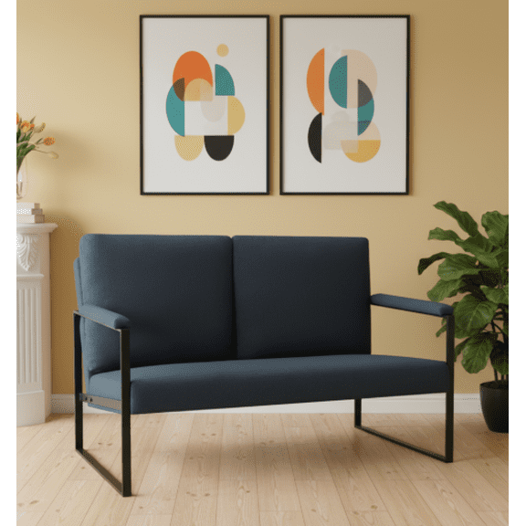BSHTI Linen Blend Upholstery Non-slip Loveseat,2 Seating,Metal Frame,Square Arms with Padding,Removable Back Cushion,Easy to Assemble,Dark Blue