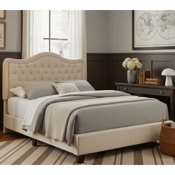 BSHTI Livingroom Modern Twin Size Metal Platform Bed Frame with Upholstered Headboard and wood slats support for Livingroom, Box Spring Required