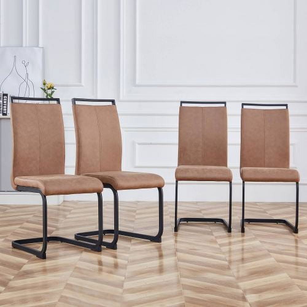 BSHTI Modern Dining Chairs,Leathaire Fabric High Back Upholstered Side Chair with C-shaped Tube Black Metal Legs for Dining Room Kitchen Vanity Patio Club Guest Office chair (Set of 4)
