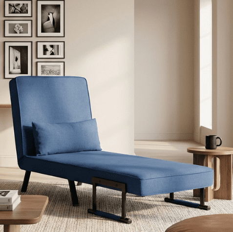 BSHTI Modern Folding Arm Chair Lounge 4-in-1 Convertible Sofa Bed with Adjustable Backrest for Small Spaces (Blue)