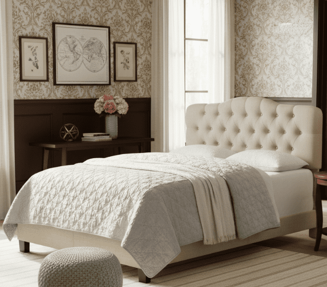 BSHTI Modern King Size Platform Bed Frame with Upholstered Headboard and wood slats support for Livingroom, Box Spring Required