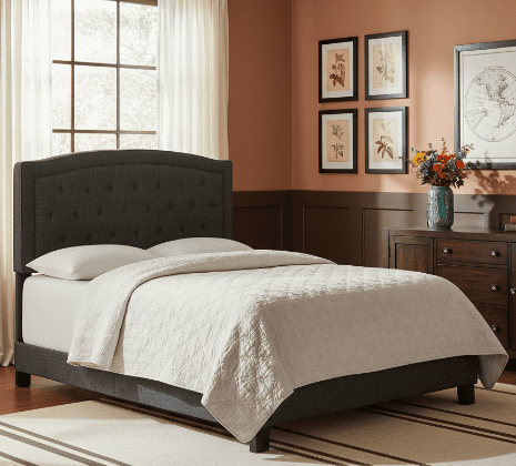 BSHTI Modern Queen Size Platform Bed Frame with Upholstered Headboard and wood slats support for Livingroom, Box Spring Required