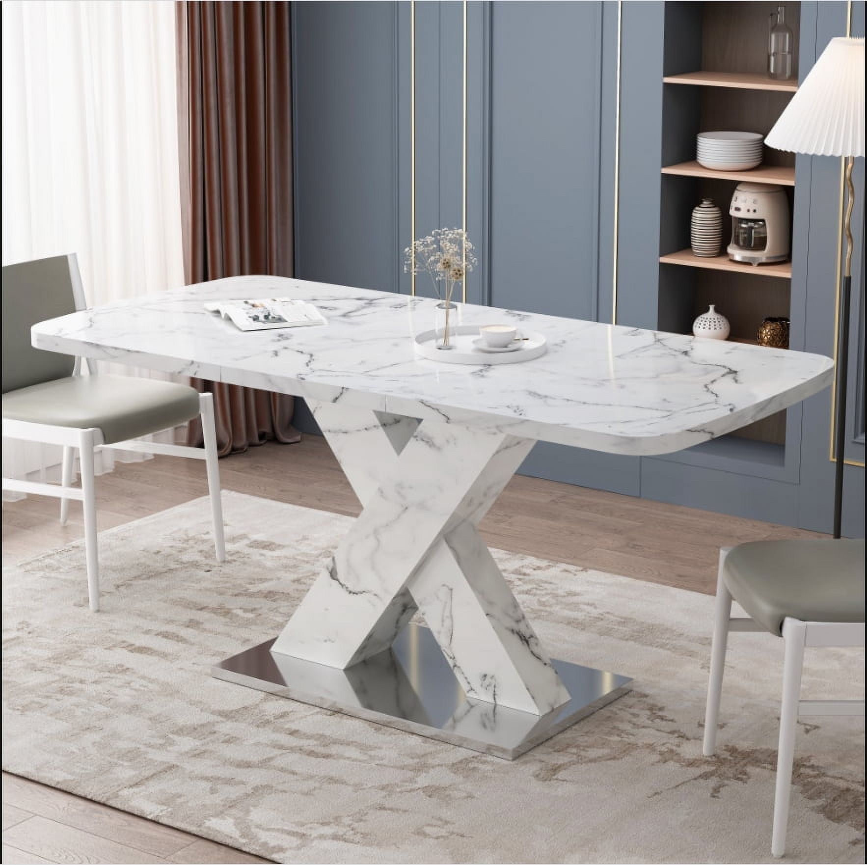 BSHTI Modern Square Dining Table,Stretchable,Printed Black Marble Table