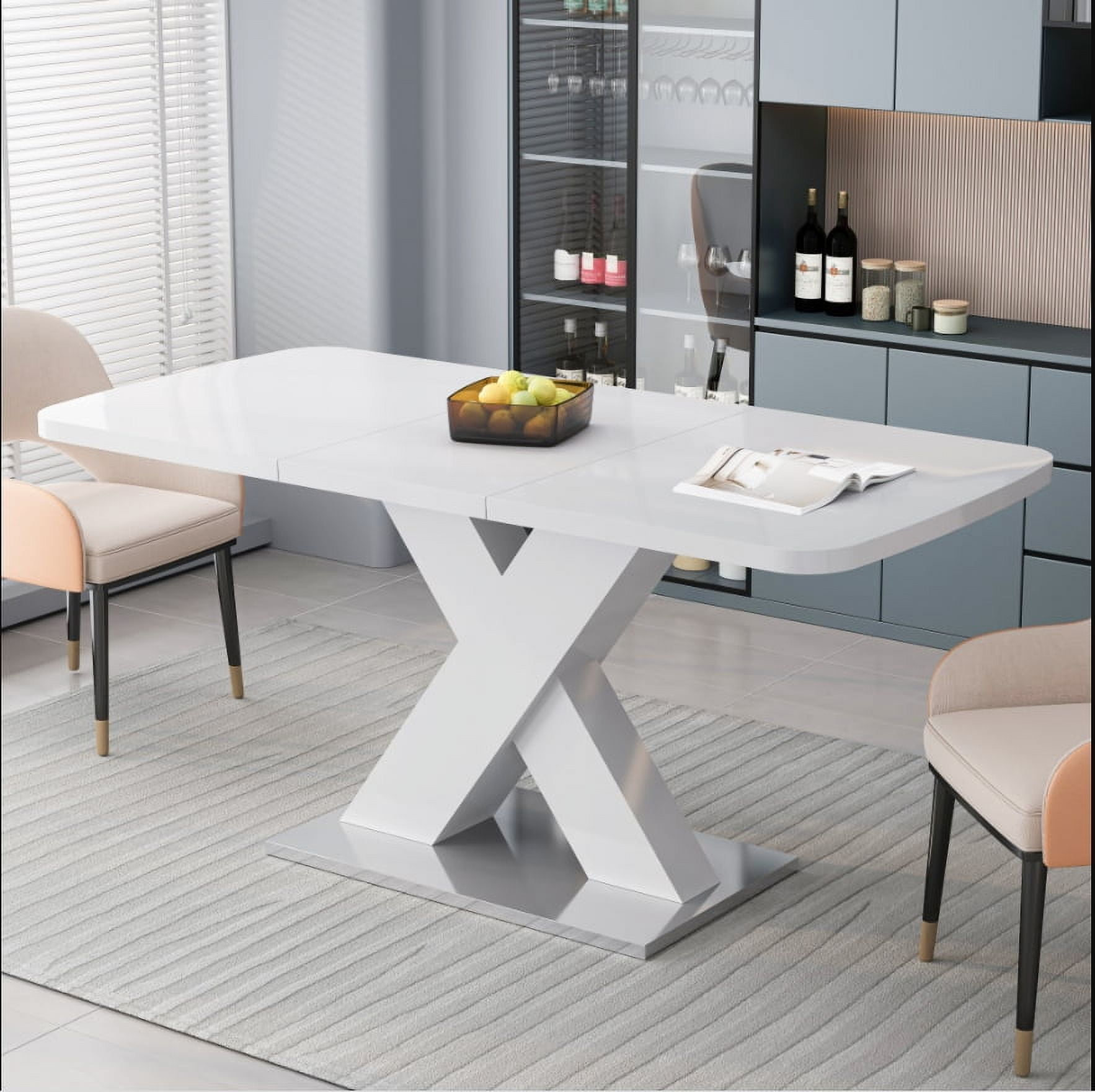 BSHTI Modern Square Dining Table,Stretchable,Printed Black Marble Table