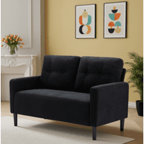 BSHTI Modern Standard Loveseat Couch,with Removable Back Cushions,Sturdy Construction,Linen Blend Upholstery,Square Arm,Black