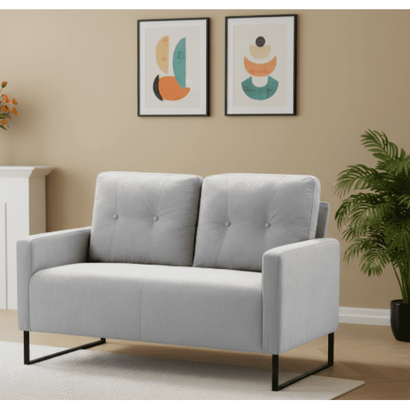 BSHTI Modern Standard Loveseat Couch,with Removable Back Cushions,Sturdy Construction,Linen Blend Upholstery,Square Arm,Light Gray