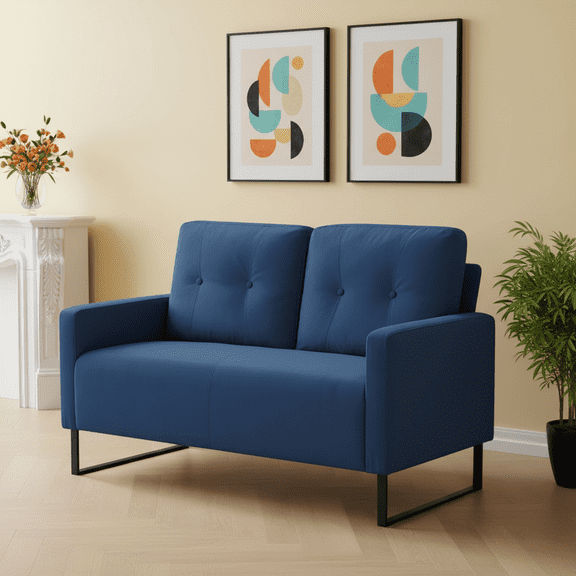 BSHTI Modern Standard Loveseat Couch,with Removable Back Cushions,Sturdy Construction,Linen Blend Upholstery,Square Arm,Navy Blue