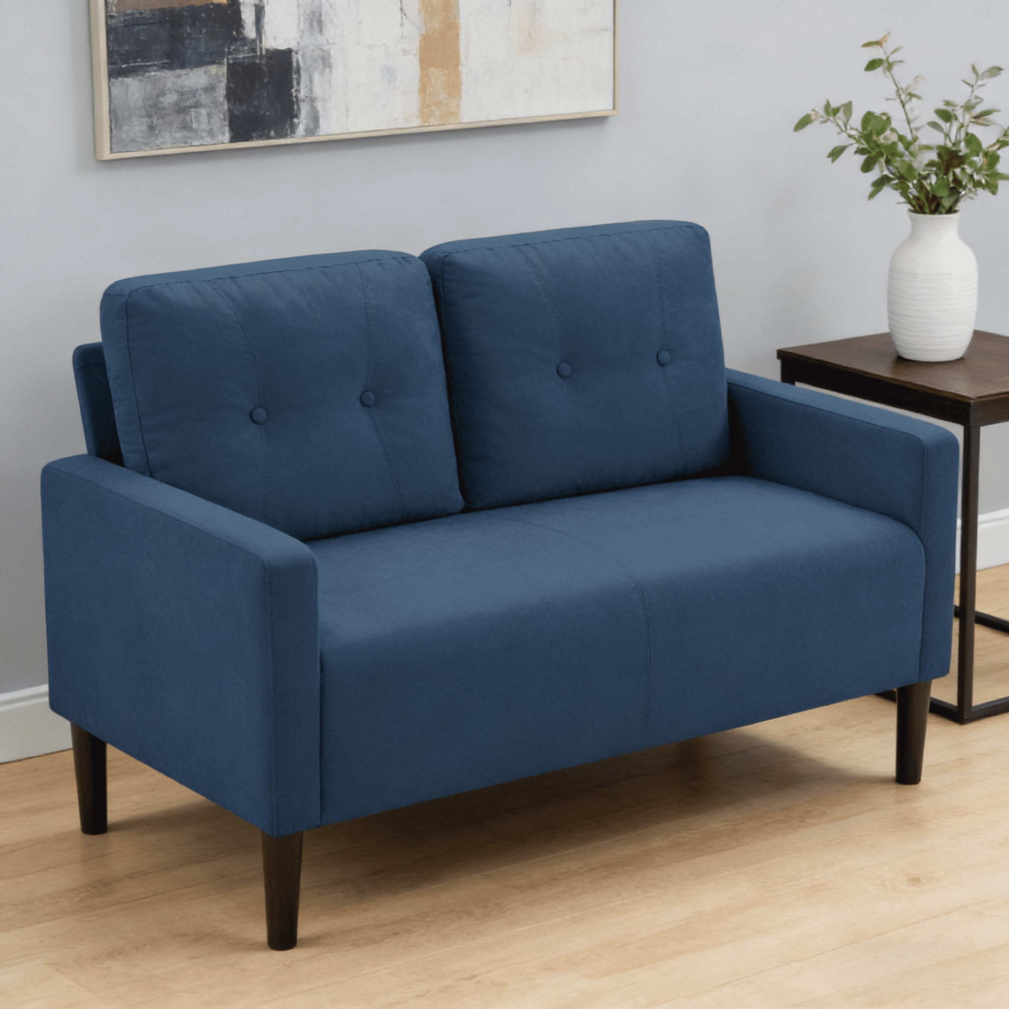 BSHTI Modern Standard Loveseat Couch,with Removable Back Cushions,Sturdy Construction,Linen Blend Upholstery,Square Arm,Navy Blue
