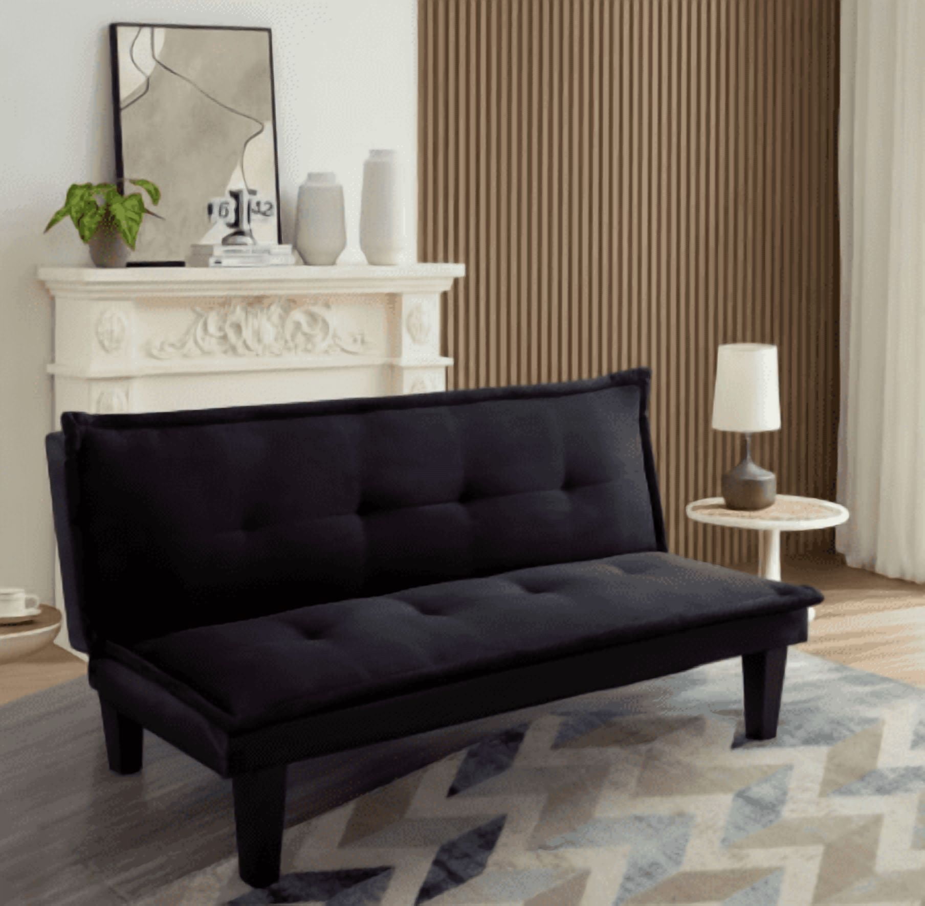 BSHTI Modern Twin Size Futon Sofa Bed, Upholstered in Soft Faux Suede Fabric, Twin Size, 3-Position Adjustable Backrest, BLACK