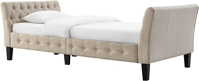 BSHTI Modern Upholstered Twin Daybed Frame Button Tufted Fine Polyester Easy aseemble with Wooden Legs,Beige