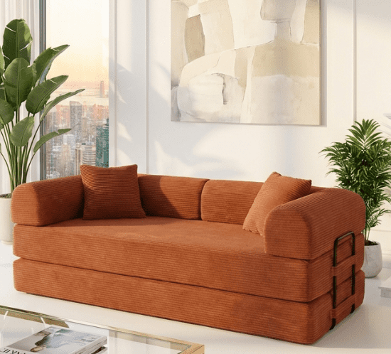 BSHTI 4-in-1 Modular Convertible Sofa Bed – No Assembly Required, Vacuum Compressed, High-Density Foam, Corduroy Fabric, Foldable Floor Couch, Space Saver, for Apartment Dorm Office