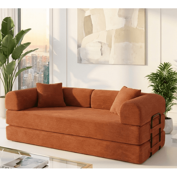 BSHTI Modular Floor Boneless Cloud Couches, No Assembly, Comfortable Corduroy 4-in-1 Convertible King Size Sofa Bed, Oversized Foam Compressed Sofa Couch in A Box for Living Room
