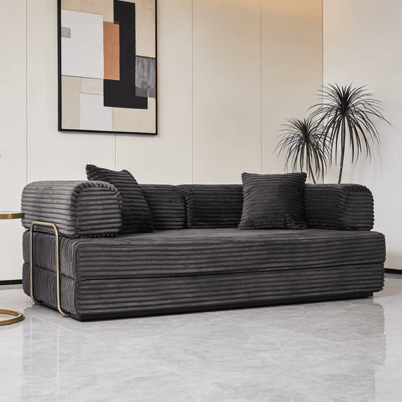 BSHTI Modular Floor Boneless Cloud Couches, No Assembly, Comfortable Corduroy 4-in-1 Convertible King Size Sofa Bed, Oversized Foam Compressed Sofa Couch in A Box for Living Room
