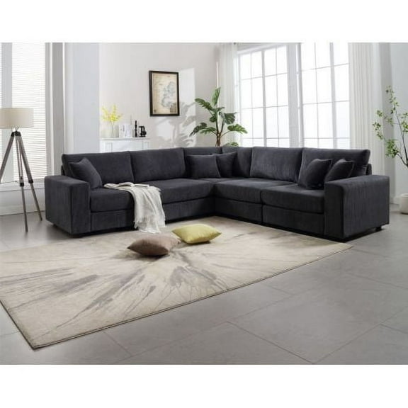 BSHTI Modular Sectional Sofa Couches Set,Corduroy Upholstered Deep Seat Comfy Sofa For Living Room,Dark Gray
