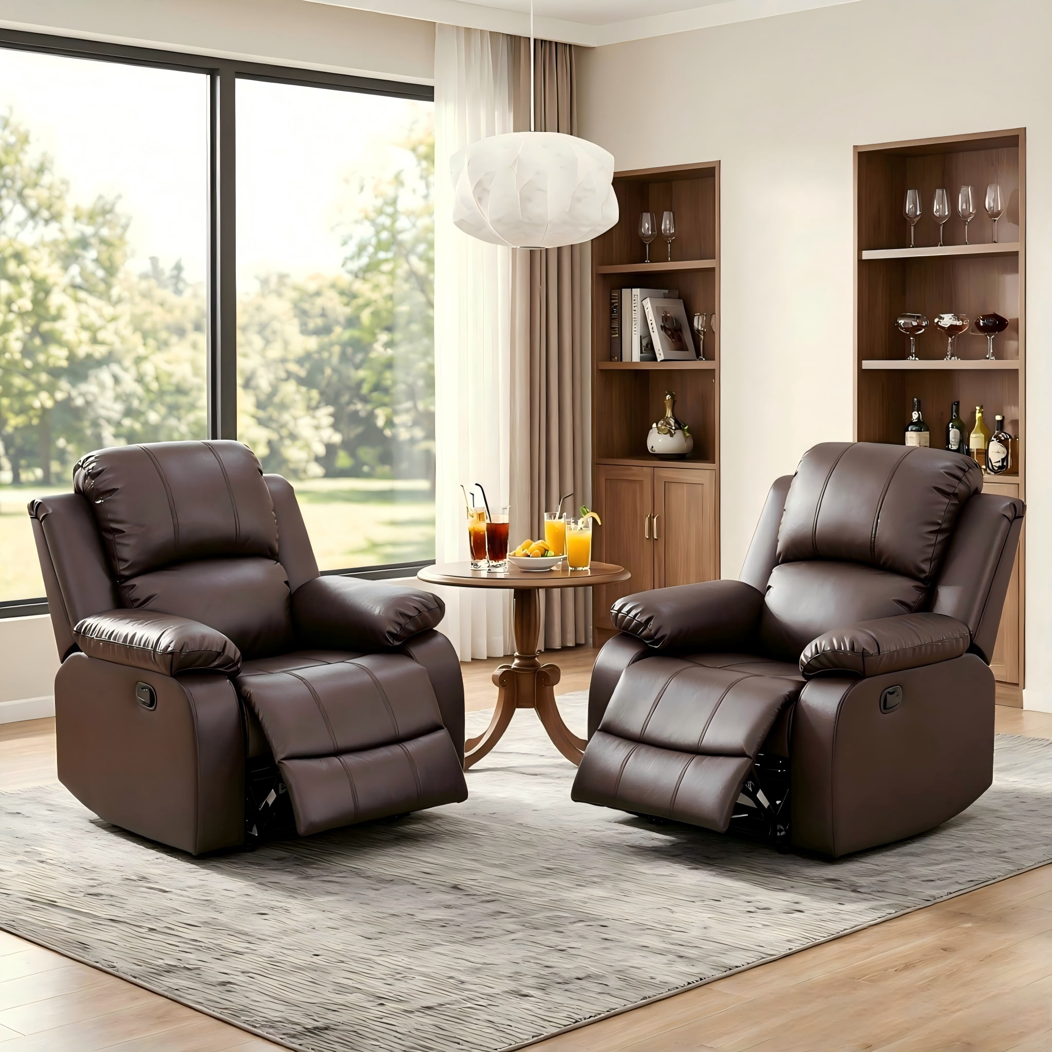 BSHTI PU Manual Recliner Chair Set of 2 – Single Sofa Recliners with Adjustable Backrest, High-Density Foam, Hardwood Frame – Comfort Lazy Chair for Living Room, Bedroom, Brown