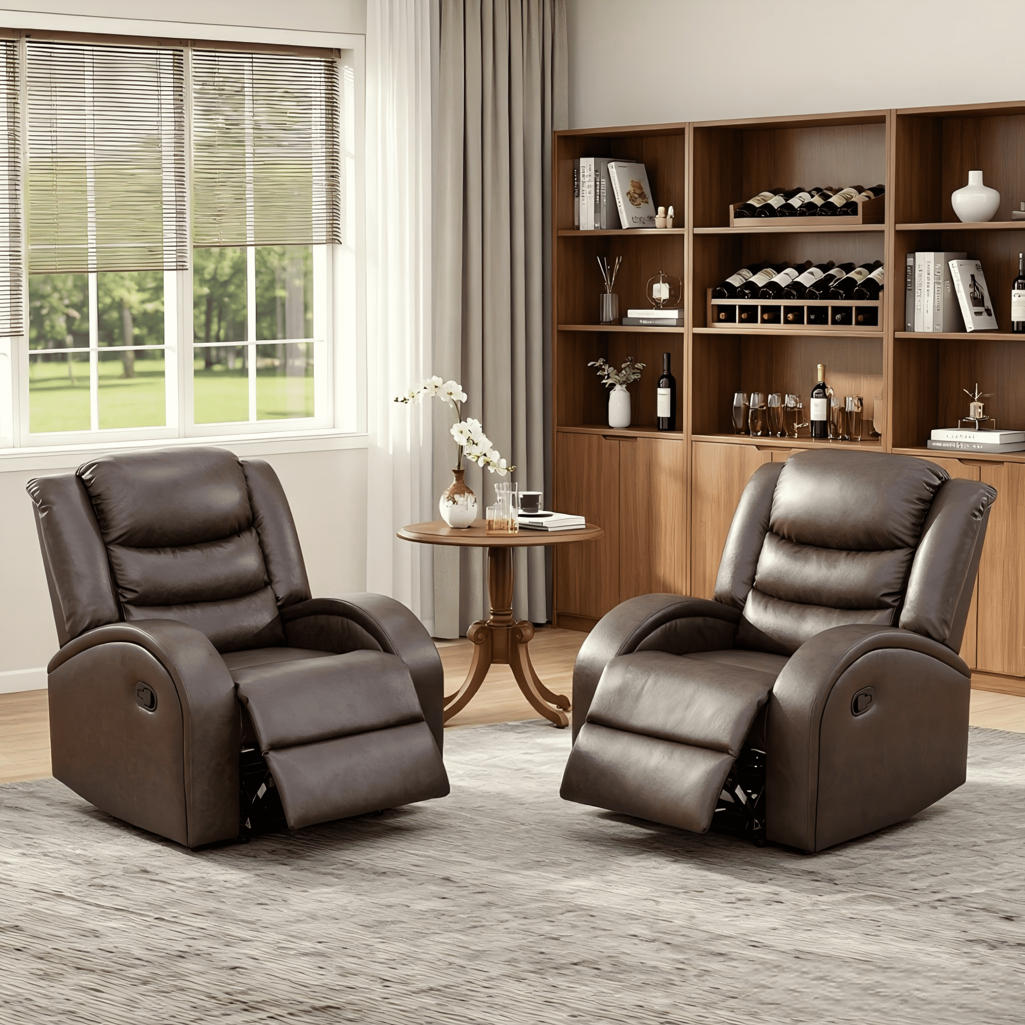 BSHTI PU Manual Recliner Chair Set of 2 – Single Sofa Recliners with Adjustable Backrest, High-Density Foam, Hardwood Frame – Comfort Lazy Chair for Living Room, Bedroom, Brown