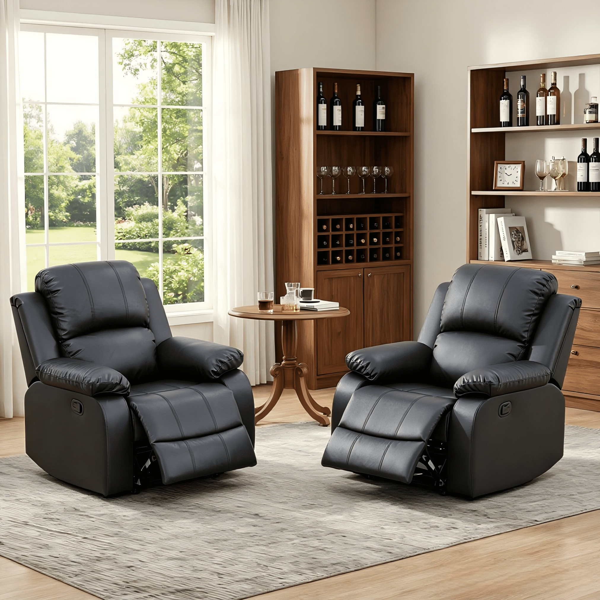 BSHTI PU Manual Recliner Chair Set of 2 – Single Sofa Recliners with Adjustable Backrest, High-Density Foam, Hardwood Frame – Comfort Lazy Chair for Living Room, Bedroom, Black