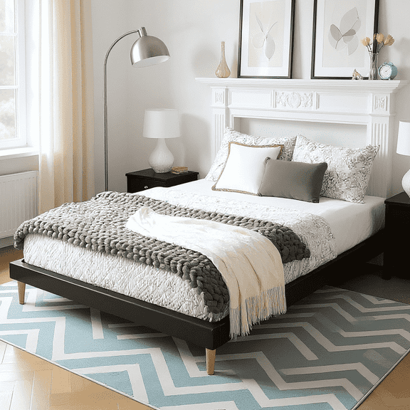 BSHTI QUEEN Size Platform Bed Frame with Wood Slat Support, with Robust Wood Slats and a Center Support Leg, Faux Leather Upholstery, Convenient Assembly, Black