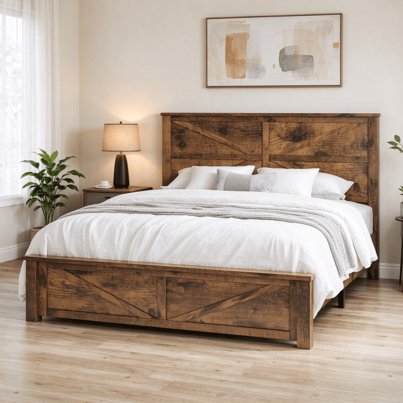 How Draw Flash BSHTI Queen Bed Frame with Farmhouse Wooden Headboard, Brown - Walmart.com