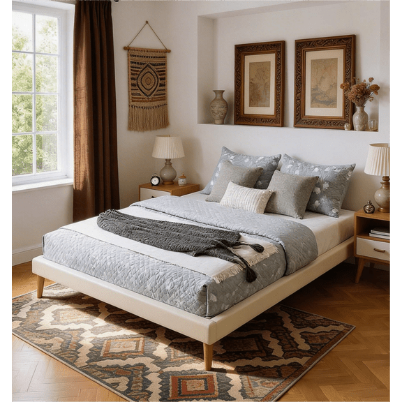 BSHTI Queen Size Faux Leather Platform Bed Frame with Wood Slats – Sturdy Solid Wood Construction, Waterproof & Easy to Clean, No Box Spring Needed, Under-Bed Storage Space, White