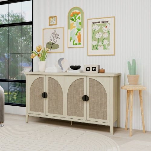 BSHTI Rattan 4 Door Cabinet, Suitable for Bedroom, Living Room, Study