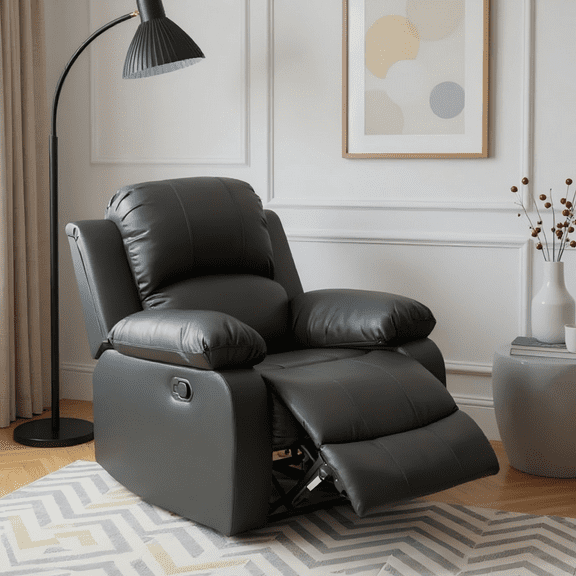 BSHTI Semi PU And PVC Unit Sofa Living Room Sofa, Double Layers Springs Structure, 110-115°Adjusting Backrest, Breathing Leather, Scratch-Resistant, Black