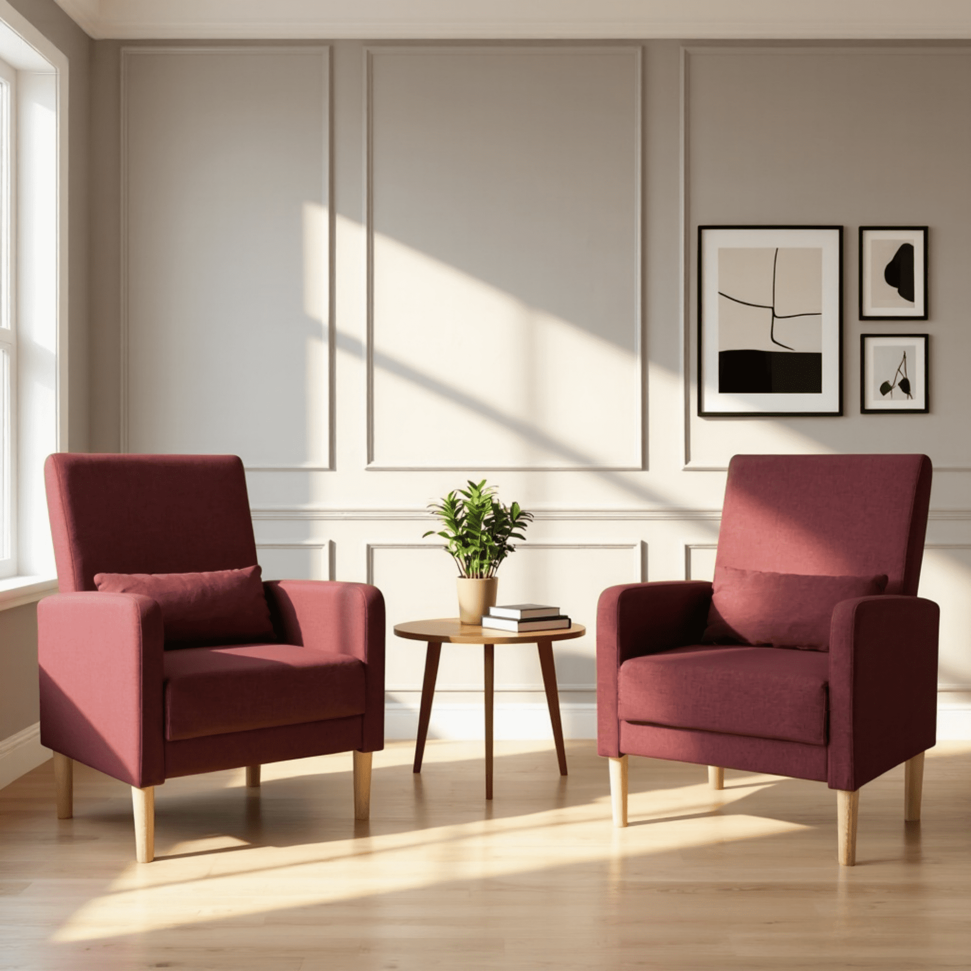 BSHTI 26.5" Accent Chair with Solid Wood Frame, High-Density Foam Seat, 5 Colors, Easy Assembly, Includes Pillow, Linen Dark Red