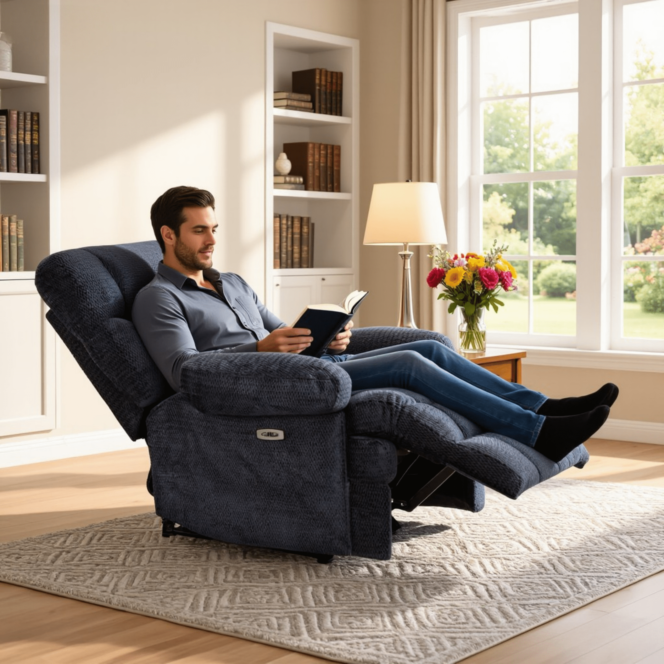 BSHTI Sofa with Recliner , USB Charging Ports, Padded Seats & Backrests, Hardwood Frame, High-Resilience Foam, Easy Assembly,Blue