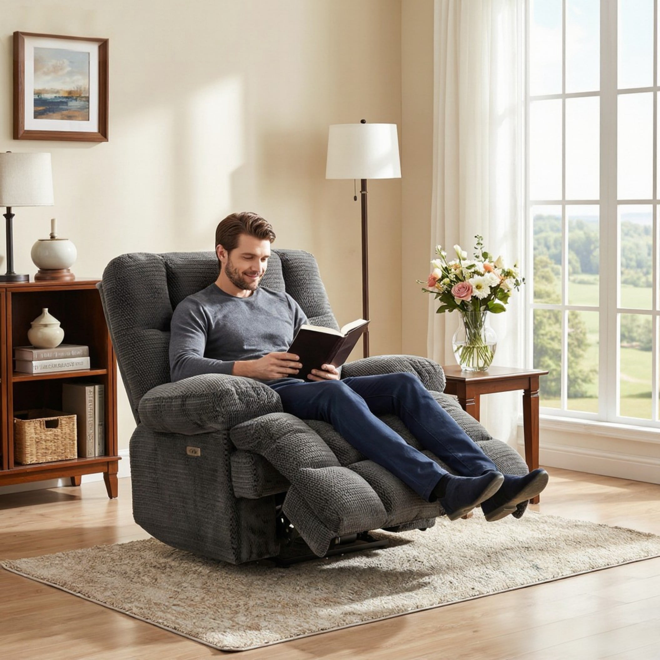 BSHTI Sofa with Recliner , USB Charging Ports, Padded Seats & Backrests, Hardwood Frame, High-Resilience Foam, Easy Assembly,Grey