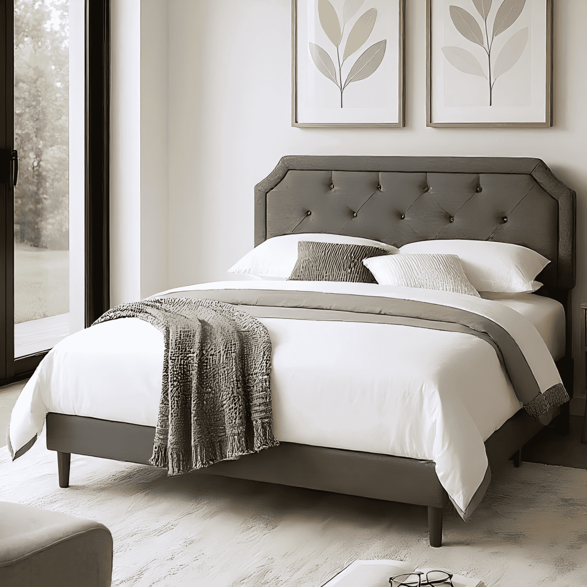 BSHTI TWIN Size Platform Bed Frame,with Upholstered Headboard,Adjustable Headboard,Linen Upholstery, and Center Support Leg, Easy Assembly Grey