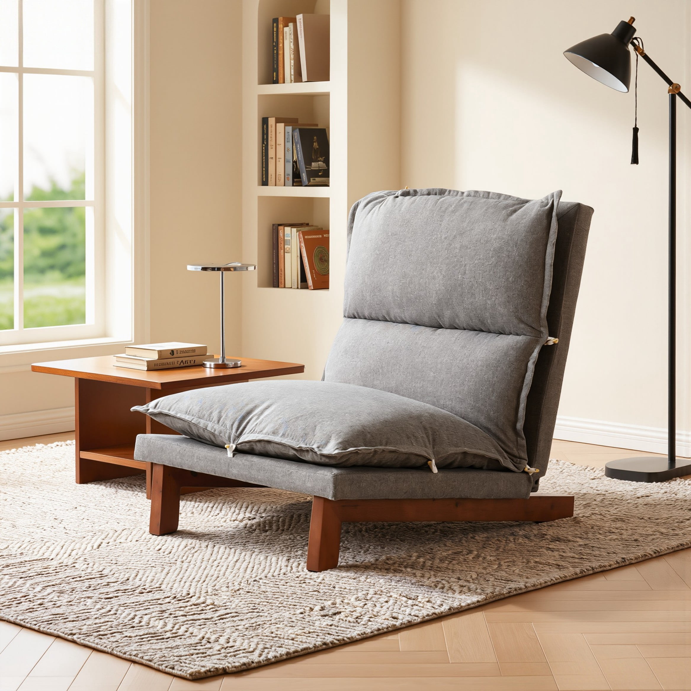 BSHTI Tatami Floor Recliner Chair – 5-Position Adjustable Backrest, Linen Fabric, High-Density Sponge Seat, Solid Wood Frame & Legs, Easy Assembly – for Living Room, Bedroom, Game Room,Dark Grey