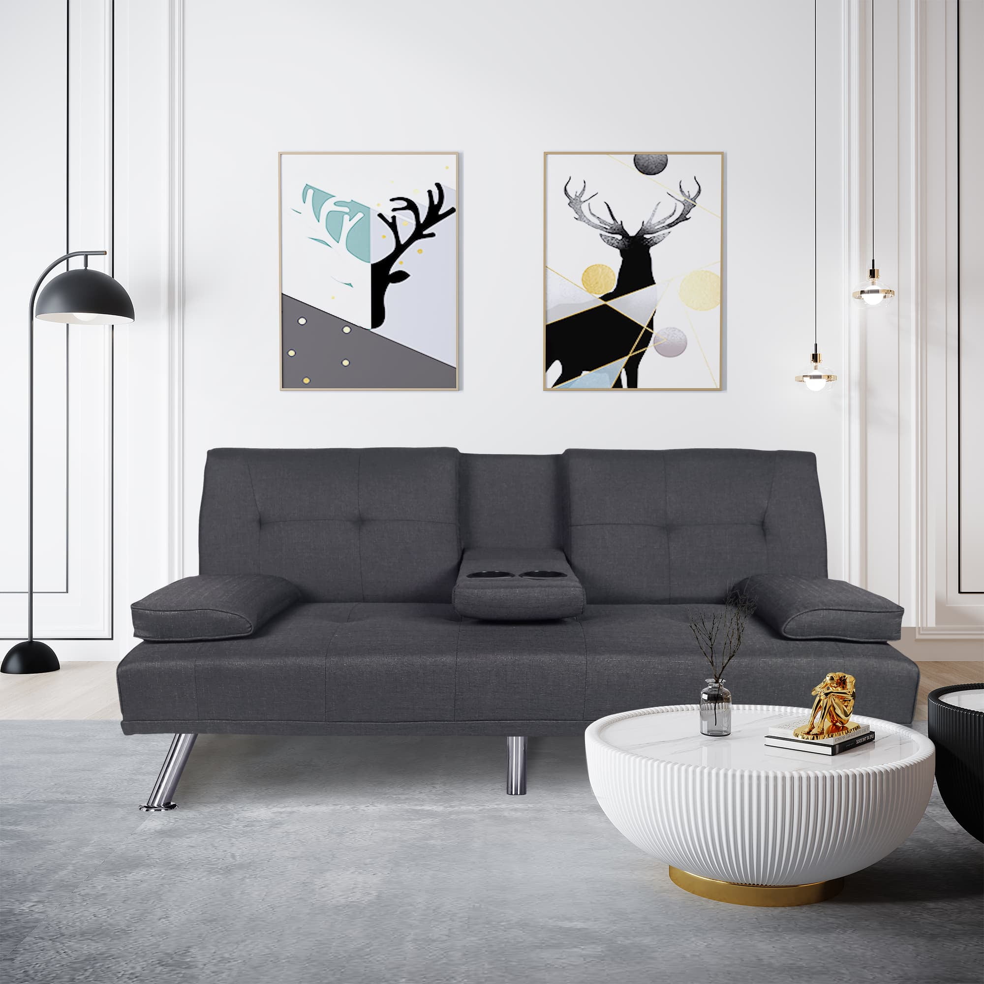 BSHTI Twin Size Futon Sleeper Sofa Bed,Modern Adult Sleeper Sofa with Pillow Arm for Livingroom