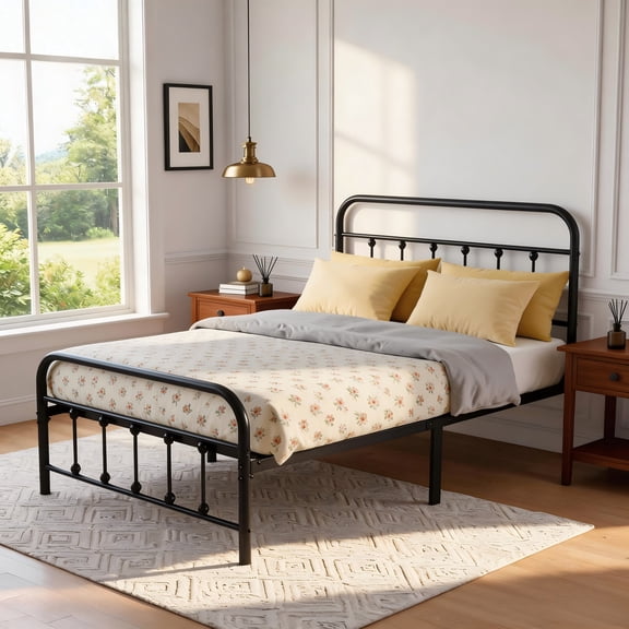 BSHTI Twin Size Metal Bed Frame with Slats, No Box Spring Needed, Under-Bed Storage, Easy Assembly,Black