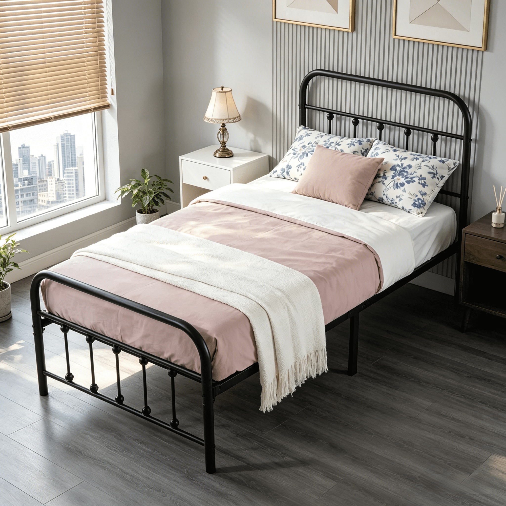 BSHTI Twin Size Metal Platform Bed Frame with Metal Slats & Center Support Legs, No Box Spring Needed, Under-Bed Storage, Easy Assembly, Black