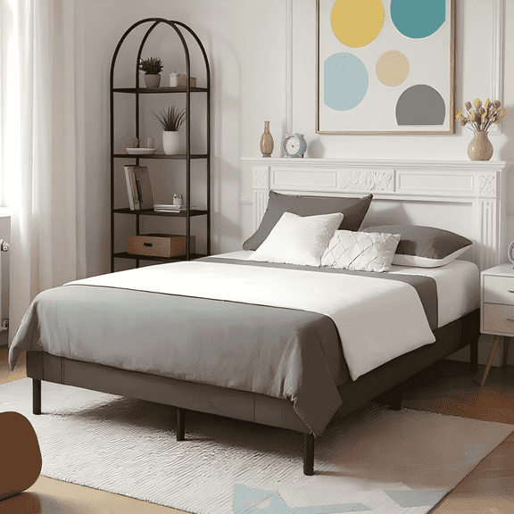 BSHTI Twin Size Platform Bed Frame with Wooden Slat Support, and a Center Support Leg, Linen Upholstery Material, Effortless Assembly,No Box Spring Needed, Gray