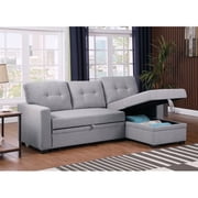 BSHTI Light Gray Linen Sectional Pull Out Sleeper Sofa Bed with Storage Chaise for Living Room, L-Shaped Couch with Ottoman, 3-Seat Sleeper Sofa Modern Style Wood Frame Sofa Couch