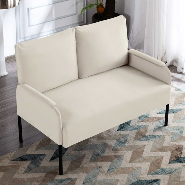 BSHTI Velvet Upholstery Loveseat Couch,2 Seating,Metal Frame,High-density Fam Seat Loveseat,Well in Apartments or Rooms with Limited Space(Beige)