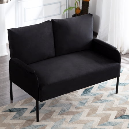 BSHTI Velvet Upholstery Loveseat Couch,2 Seating,Metal Frame,High-density Fam Seat Loveseat,Well in Apartments or Rooms with Limited Space(Black)