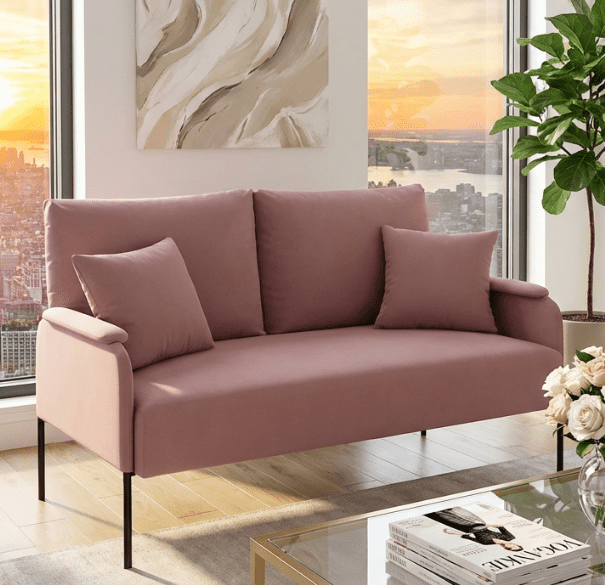 BSHTI Velvet Upholstery Loveseat Couch,2 Seating,Metal Frame,High-density Fam Seat Loveseat,Well in Apartments or Rooms with Limited Space(Pink)