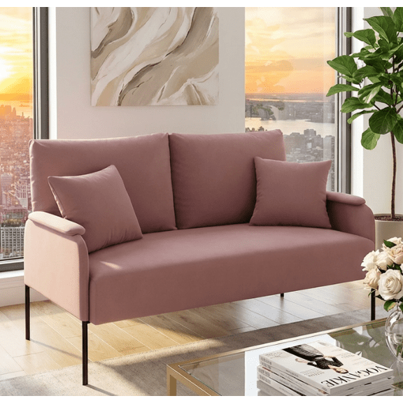 BSHTI Velvet Upholstery Loveseat Couch,2 Seating,Metal Frame,High-density Fam Seat Loveseat,Well in Apartments or Rooms with Limited Space(Pink)