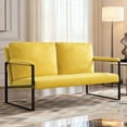thumbnail image 1 of BSHTI Velvet Upholstery Non-slip Loveseat,2 Seating,Metal Frame,Square Arms with Padding,Removable Back Cushion,Easy to Assemble,Yellow, 1 of 14