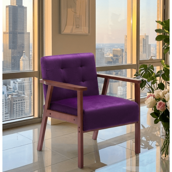 BSHTI Wood Frame Accent Armchair, Sturdy Solid Wood Frame Decor Accent Armchair With Classic Style For Livingroom