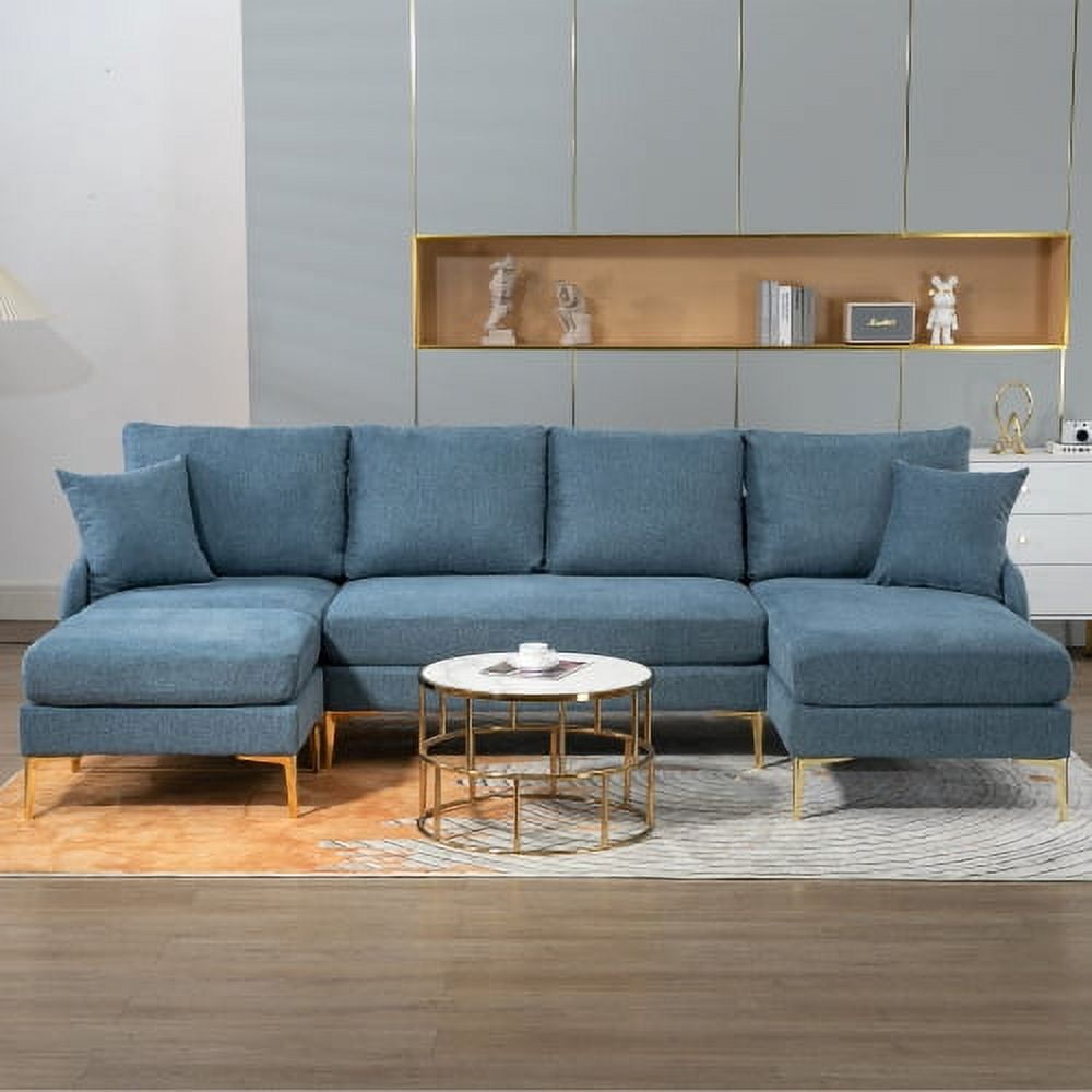 BSHTI110'' Wide Reversible Left or Right Chaise of Sectional Sofa U-Shape Convertible Sofa Couch 4-Seat Couch with Chaise Lounge Upholstered for Living Room,Apartment,Office,Blue Polyester Blend