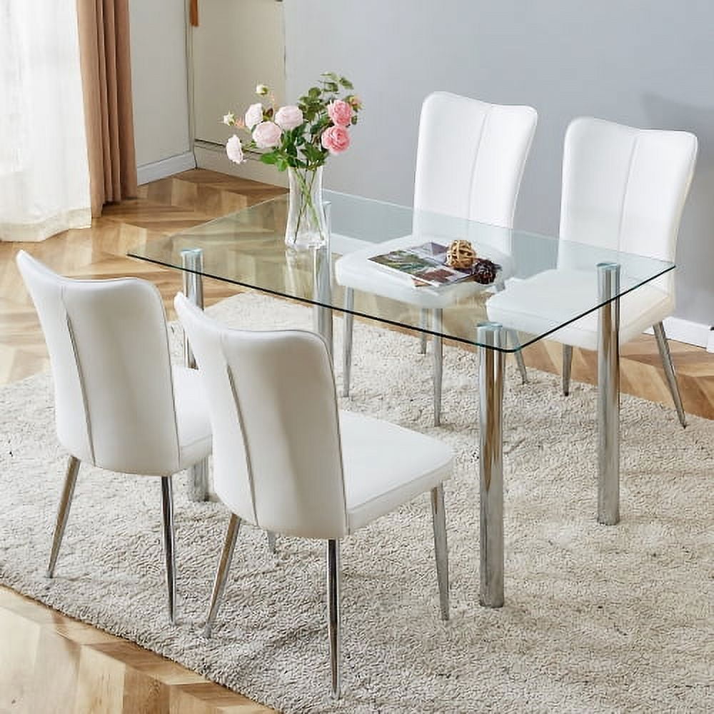 BSHTITable and chair set,one table with four chairs,modern minimalist style glass dining table