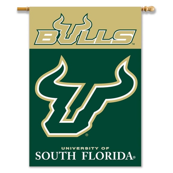 BSI NCAA South Florida Bulls 2-Sided Flag with Pole Sleeve, 28x40, Team Color, White