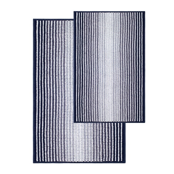 BSICPRO Bathroom Rugs and Mats Sets, 2 Piece Thick Absorbent Chenille Bath Mat Rug Set Non Slip, Soft Shaggy Room Floor for Bathroom, Machine Washable (20" x 32" Plus 16" 24", Navy Blue)