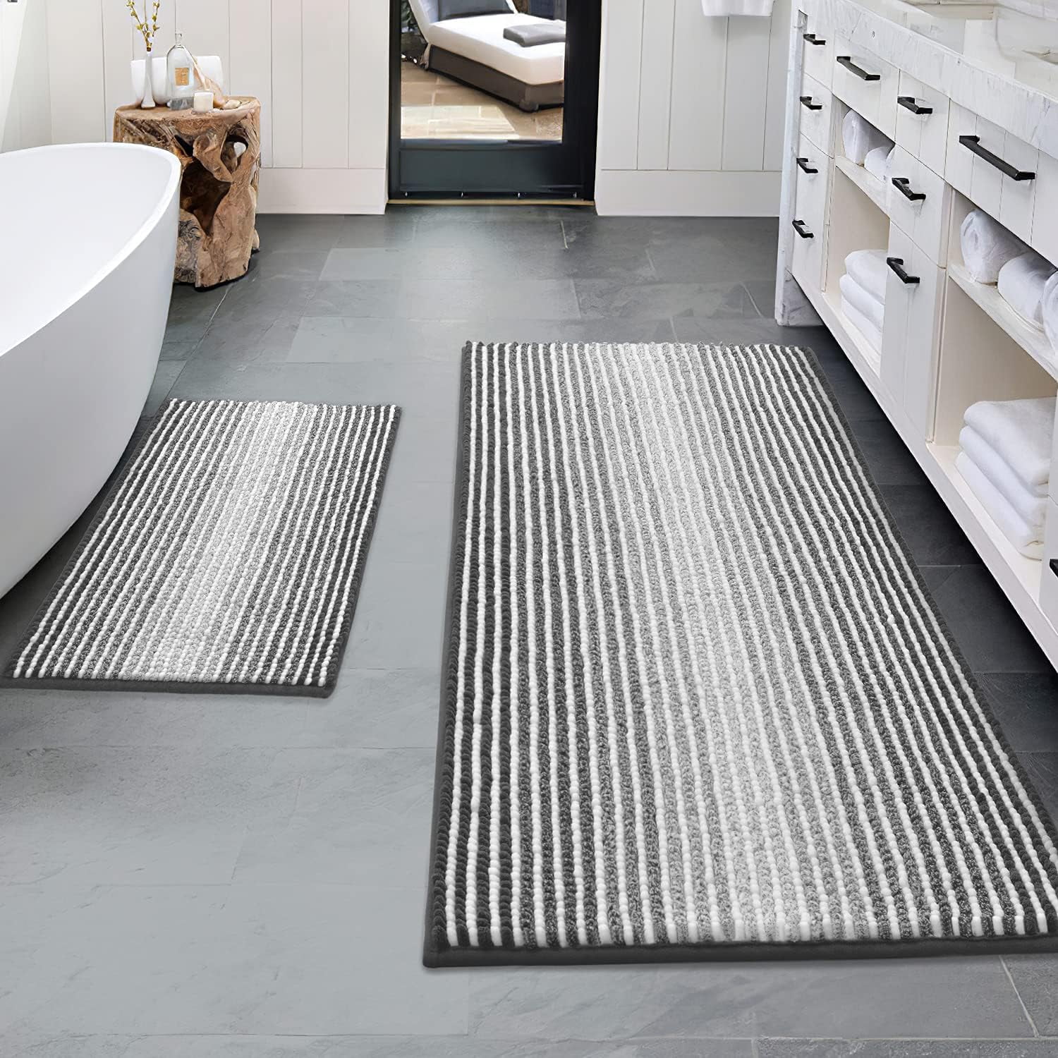 Gray Chenille Medium Pile Non-Slip Bath Rug Set